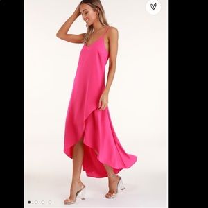 Sweet Surprise Bright Pink High-Low Maxi Dress